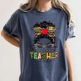 Teacher Life Messy Bun Glasses Leopard Sunflower Women's Comfort Colors T-Shirt Denim Teacher Life Messy Bun Glasses Leopard Sunflower Women's Comfort Colors T-Shirt Denim