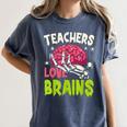 Teachers Love Brains Skeleton Halloween Teacher Funny Women's Comfort Colors T-Shirt Denim