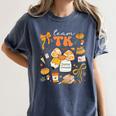 Team TK Crew Preppy Coquette Bow Pumpkin Fall TK Teacher Women's Comfort Colors T-Shirt Denim