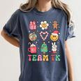 Team TK Teacher Christmas Groovy Smile Face Girl Boy Kid TK Women's Comfort Colors T-Shirt Denim