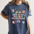 The Tired Teachers Department Retro Groovy Back To School Women's Comfort Colors T-Shirt Denim The Tired Teachers Department Retro Groovy Back To School Women's Comfort Colors T-Shirt Denim