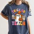 Trick Or Teach Cute Ghost Coffee Pumpkins Halloween Teacher Women's Comfort Colors T-Shirt Denim Trick Or Teach Cute Ghost Coffee Pumpkins Halloween Teacher Women's Comfort Colors T-Shirt Denim