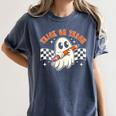 Trick Or Teach Groovy Retro Ghost Halloween Teacher Kids Women's Comfort Colors T-Shirt Denim