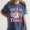 Trick Or Teach Halloween Teacher Floral Ghost Groovy Women's Comfort Colors T-Shirt Denim Trick Or Teach Halloween Teacher Floral Ghost Groovy Women's Comfort Colors T-Shirt Denim