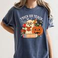 Trick Or Teach Retro Halloween Teacher Women Men Costume Women's Comfort Colors T-Shirt Denim Trick Or Teach Retro Halloween Teacher Women Men Costume Women's Comfort Colors T-Shirt Denim