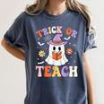 Trick Or Teach Teacher Groovy Ghost Halloween Teacher Women's Comfort Colors T-Shirt Denim Trick Or Teach Teacher Groovy Ghost Halloween Teacher Women's Comfort Colors T-Shirt Denim