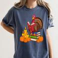 Turkey Reading Books Fall Thanksgiving Teacher Book Women's Comfort Colors T-Shirt Denim