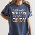 Will Trade Students For Candy Teacher Halloween Costume Tee Women's Comfort Colors T-Shirt Denim Will Trade Students For Candy Teacher Halloween Costume Tee Women's Comfort Colors T-Shirt Denim