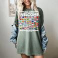 ESL Teacher All Are Welcome Here For Worlds Virtual Teachers Women's Comfort Colors T-Shirt Berry ESL Teacher All Are Welcome Here For Worlds Virtual Teachers Women's Comfort Colors T-Shirt Berry