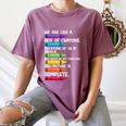 Back To School Teacher We Are Like A Box Of Crayons Women's Comfort Colors T-Shirt Moss