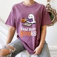 Halloween Teacher Women Cute Reading Ghost Read More Books Women's Comfort Colors T-Shirt Moss
