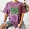 One Lucky Teacher Coquette Bow St Patricks Day Teacher Women's Comfort Colors T-Shirt Moss