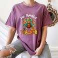 One Thankful Teacher Thanksgiving Turkey Cute Crayon Pencil Women's Comfort Colors T-Shirt Moss One Thankful Teacher Thanksgiving Turkey Cute Crayon Pencil Women's Comfort Colors T-Shirt Moss