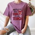 Teachers Oh What Fun It Is To Teach Cute Red Plaid Reindeer Women's Comfort Colors T-Shirt Moss