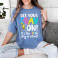 100th Day Of School Get Your Cray On Teacher Women's Comfort Colors T-Shirt Blue Jean