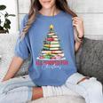 All Booked For Christmas Xmas Tree Teacher Holiday Pajamas Women's Comfort Colors T-Shirt Blue Jean