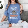 Creepin It Real Kindergarten Monsters Halloween Teacher Women's Comfort Colors T-Shirt Blue Jean