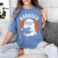 Cute Ghost Book Reading Books Lover Retro Halloween Teacher Women's Comfort Colors T-Shirt Blue Jean