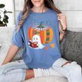 Fall Book Pumpkin Ghost Reading Books Halloween Teacher Women's Comfort Colors T-Shirt Blue Jean