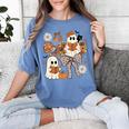Ghost Reading Books Halloween Bow Spooky Teacher Student Women's Comfort Colors T-Shirt Blue Jean