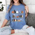 Halloween Library Ghost Books Teacher Spooky Trick Or Teach Women's Comfort Colors T-Shirt Blue Jean
