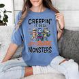 Halloween Teacher Creepin It Real With My 4th Grade Monsters Women's Comfort Colors T-Shirt Blue Jean Halloween Teacher Creepin It Real With My 4th Grade Monsters Women's Comfort Colors T-Shirt Blue Jean