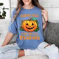 Halloween Teacher Librarian Pumpkin Reading Books Men Women Kids Women's Comfort Colors T-Shirt Blue Jean