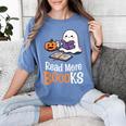 Halloween Teacher Women Cute Reading Ghost Read More Books Women's Comfort Colors T-Shirt Blue Jean