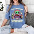 Halloween Teacher Zombie Reading Is Good For Brains Women's Comfort Colors T-Shirt Blue Jean