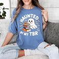 Haunted By My TBR Cute Ghost Book Reading Teacher Halloween Women's Comfort Colors T-Shirt Blue Jean