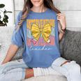 Interventionist Teacher Groovy Coquette Bow Back To School Women's Comfort Colors T-Shirt Blue Jean