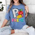 P Is For Pre-K Teacher Pencil Apple Back To School Women's Comfort Colors T-Shirt Blue Jean
