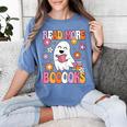 Read More Books Groovy Halloween Teacher Women Women's Comfort Colors T-Shirt Blue Jean