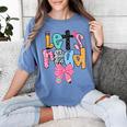Lets Read Reading Teacher Back To School Literacy Pencil Bow Women's Comfort Colors T-Shirt Blue Jean