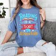 Reading Adventure Library Student Teacher Book Women's Comfort Colors T-Shirt Blue Jean