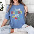 I Teach Awesome Kids Shirt Autism Special Education Teacher Women's Comfort Colors T-Shirt Blue Jean