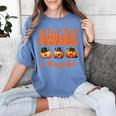 I Teach The Cutest Pumpkins Halloween Teacher Cat Lover Women's Comfort Colors T-Shirt Blue Jean