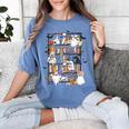 Teacher Library Ghost Reading Book Halloween Cat Women's Comfort Colors T-Shirt Blue Jean