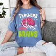Teachers Love Brains Skeleton Halloween Teacher Funny Women's Comfort Colors T-Shirt Blue Jean