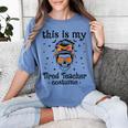 This Is My Tired Teacher Costume Skull Halloween Messy Bun Women's Comfort Colors T-Shirt Blue Jean This Is My Tired Teacher Costume Skull Halloween Messy Bun Women's Comfort Colors T-Shirt Blue Jean