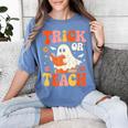 Trick Or Teach Halloween Shirt For Teacher Kids Floral Ghost Women's Comfort Colors T-Shirt Blue Jean