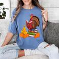 Turkey Reading Books Fall Thanksgiving Teacher Book Women's Comfort Colors T-Shirt Blue Jean