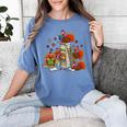 Turkey Reading Books Fall Thanksgiving Teacher Librarian Women's Comfort Colors T-Shirt Blue Jean