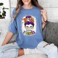 Witchy Teacher Halloween Messy Bun Teacher Bleached Women's Comfort Colors T-Shirt Blue Jean