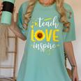 Back To School Teach Love And Inspire Teacher Sunflower Women's Comfort Colors T-Shirt Chalky Mint Back To School Teach Love And Inspire Teacher Sunflower Women's Comfort Colors T-Shirt Chalky Mint