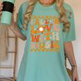 Fall In Love With Music Groovy Thanksgiving Music Teacher Men Women Girls Kids Women's Comfort Colors T-Shirt Chalky Mint