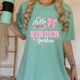 First Day Of School Teacher Girl Coquette Hello Kindergarten Women's Comfort Colors T-Shirt Chalky Mint First Day Of School Teacher Girl Coquette Hello Kindergarten Women's Comfort Colors T-Shirt Chalky Mint