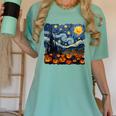 Halloween Pumpkin Starry Night Van Gogh Art Teacher Women's Comfort Colors T-Shirt Chalky Mint Halloween Pumpkin Starry Night Van Gogh Art Teacher Women's Comfort Colors T-Shirt Chalky Mint