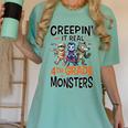Halloween Teacher Creepin It Real With My 4th Grade Monsters Women's Comfort Colors T-Shirt Chalky Mint Halloween Teacher Creepin It Real With My 4th Grade Monsters Women's Comfort Colors T-Shirt Chalky Mint