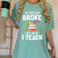 Halloween Teacher Tee My Broom Broke So Now I Teach Women's Comfort Colors T-Shirt Chalky Mint
